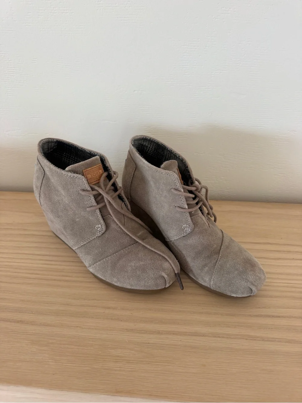Tom’s Suede Lace Up Wedge Ankle Booties